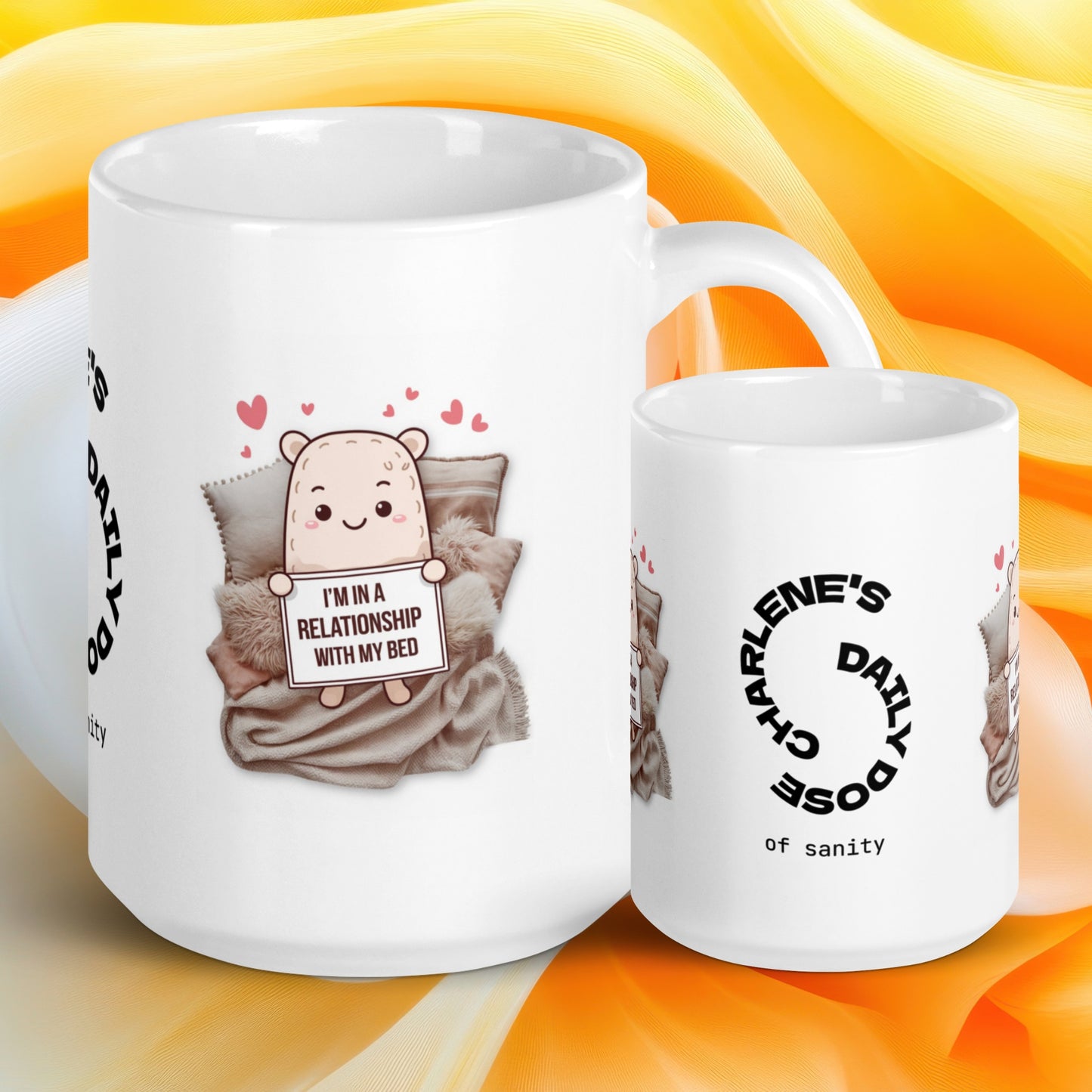 I’m in a Relationship With My Bed funny mug custom ceramic coffee cup, morning humor gift for coffee lovers