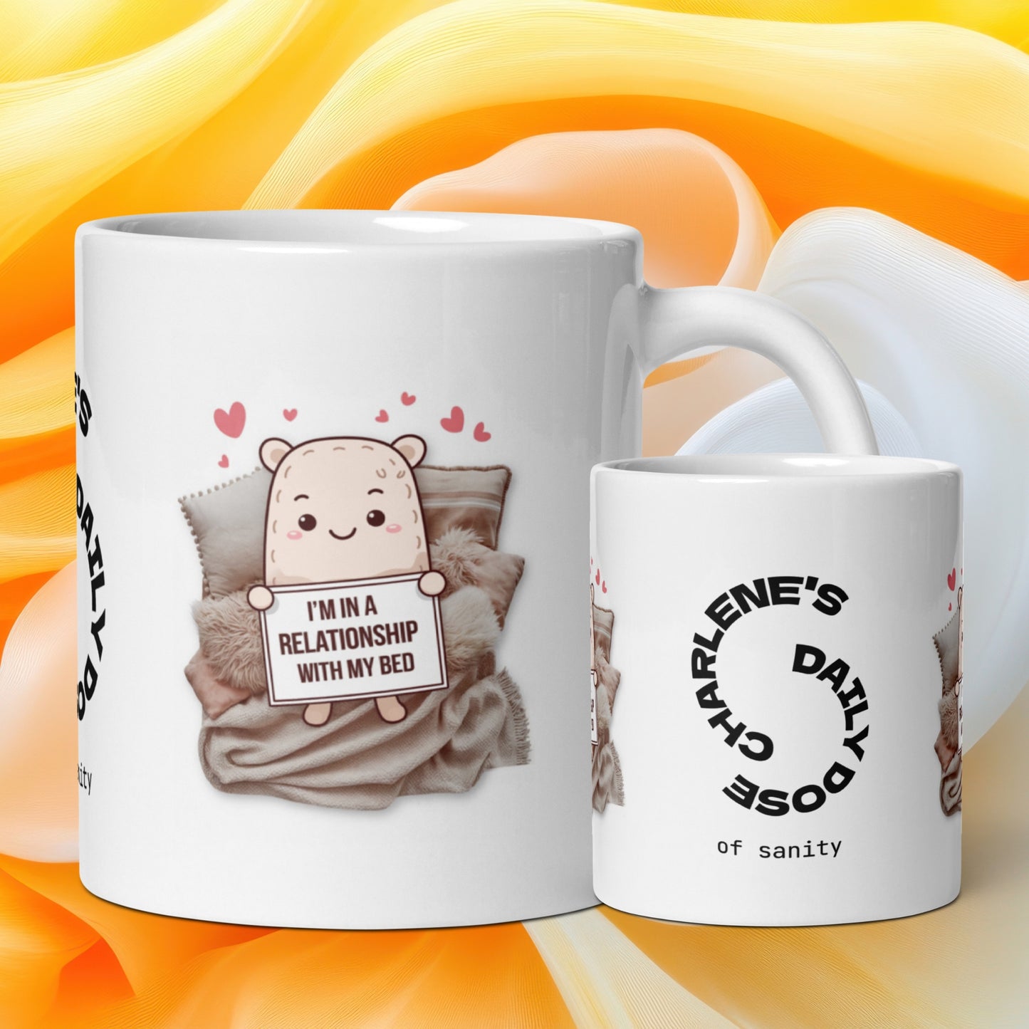 I’m in a Relationship With My Bed funny mug custom ceramic coffee cup, morning humor gift for coffee lovers