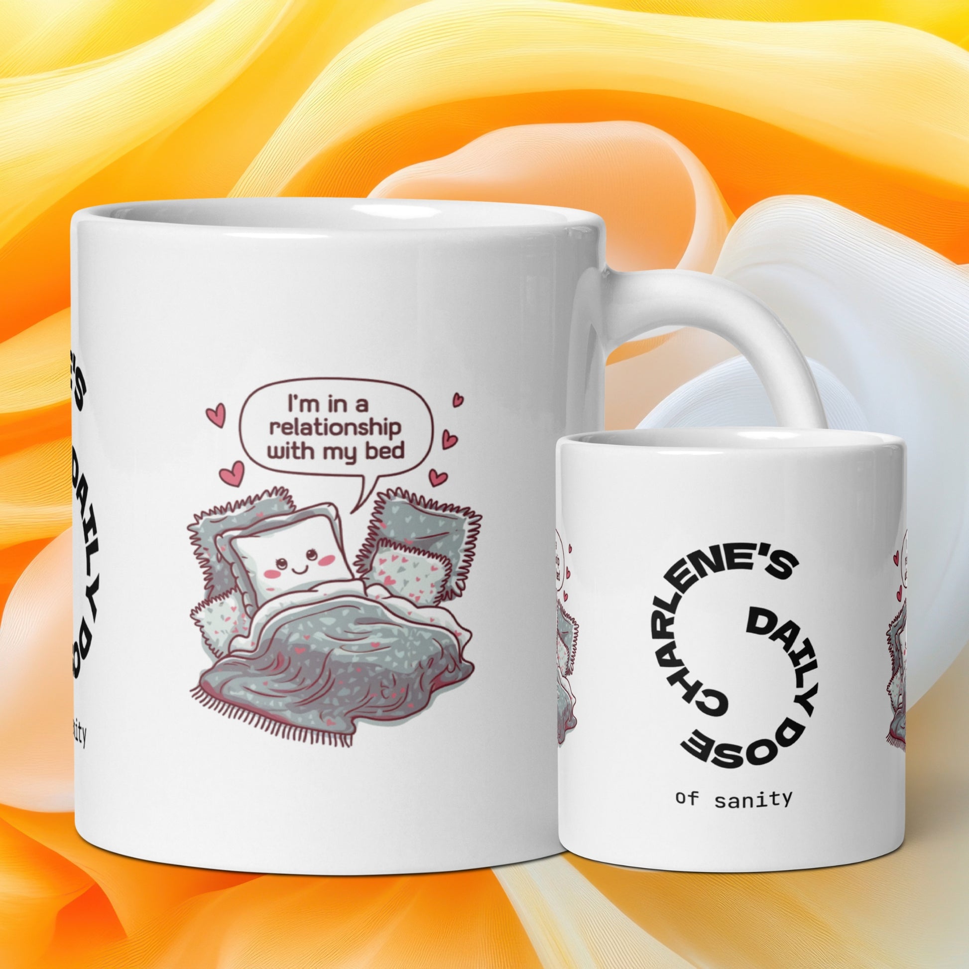 I’m in a Relationship With My Bed funny mug personalized coffee cup with playful saying, comfort gift