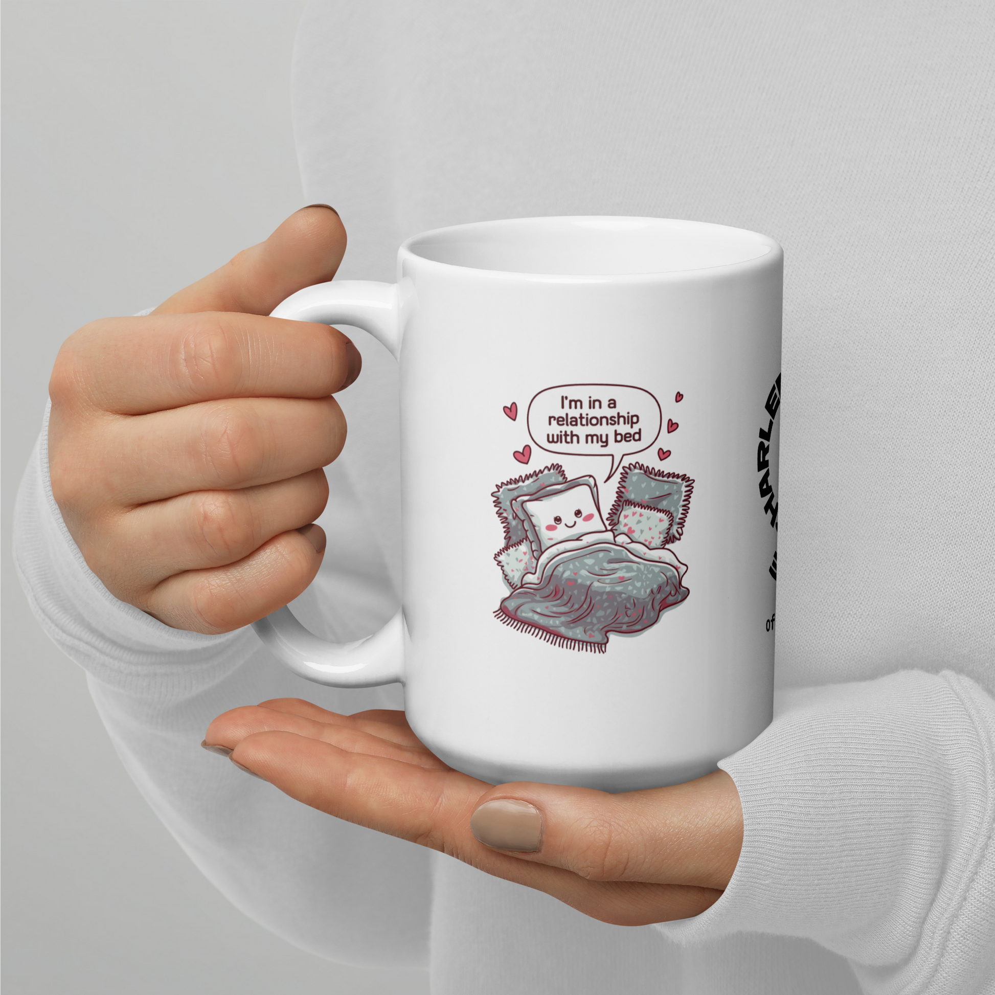 I’m in a Relationship With My Bed funny mug personalized coffee cup with playful saying, comfort gift