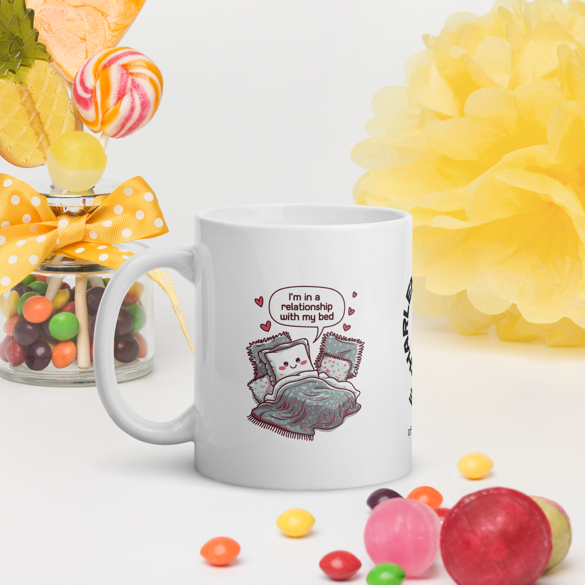 I’m in a Relationship With My Bed funny mug personalized coffee cup with playful saying, comfort gift