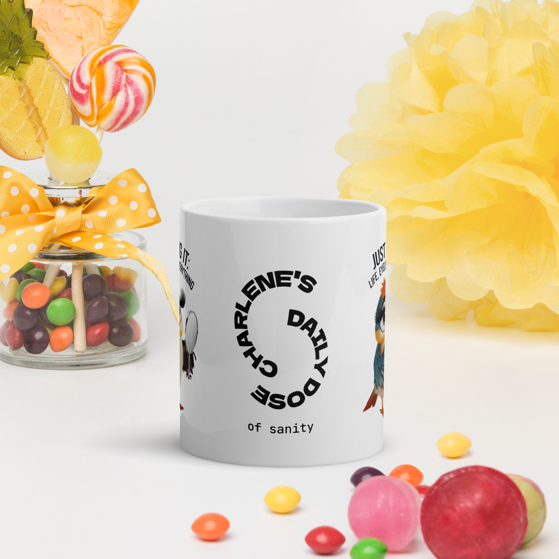 Just Wing It: Life, Eyeliner, Everything funny mug personalized coffee cup, fun daily humor gift for friends