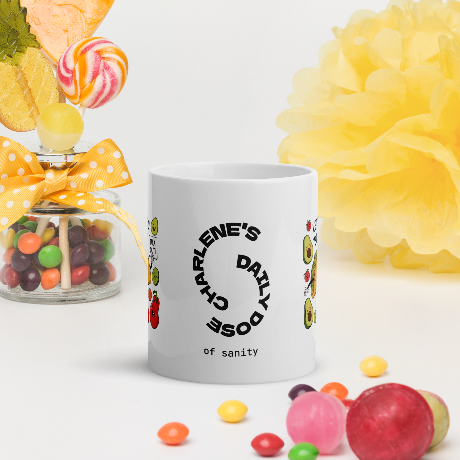 Let’s Taco ’Bout It funny mug stylish ceramic coffee cup with humorous saying, fun coffee gift