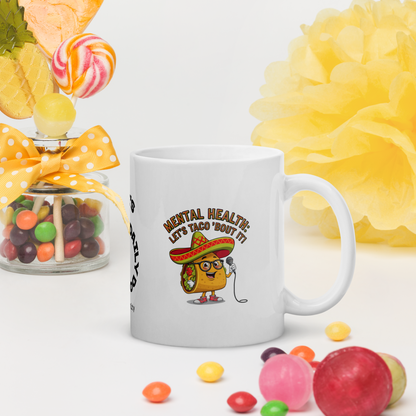 Mental Health: Let’s Taco ’Bout It funny mug personalized ceramic coffee cup with playful saying gift
