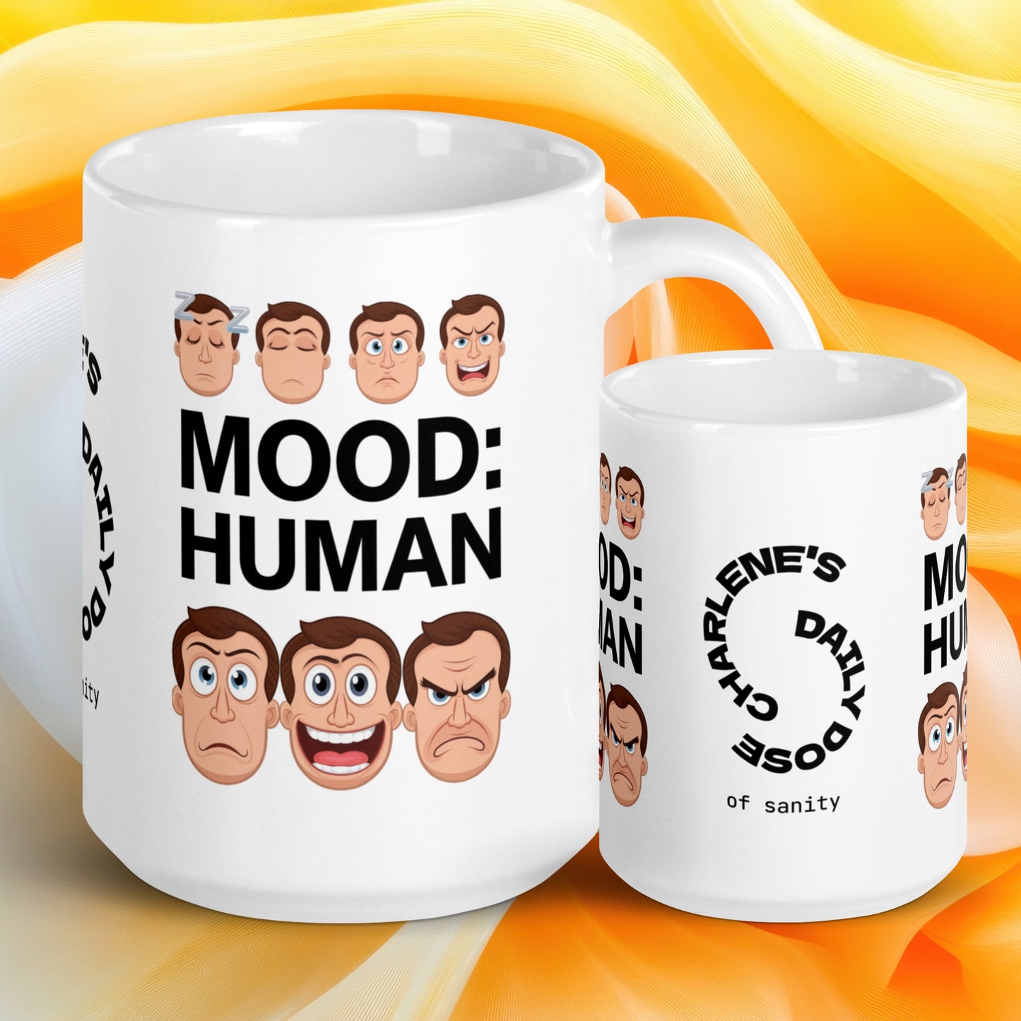 Mood: Human funny mug custom ceramic coffee cup, playful saying, morning humor gift for coffee lovers