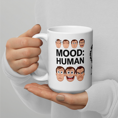 Mood: Human funny mug custom ceramic coffee cup, playful saying, morning humor gift for coffee lovers