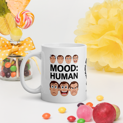 Mood: Human funny mug custom ceramic coffee cup, playful saying, morning humor gift for coffee lovers