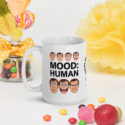 Mood: Human funny mug custom ceramic coffee cup, playful saying, morning humor gift for coffee lovers