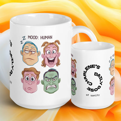 Mood: Human funny mug personalized ceramic coffee cup with fun daily humor saying, coffee gift
