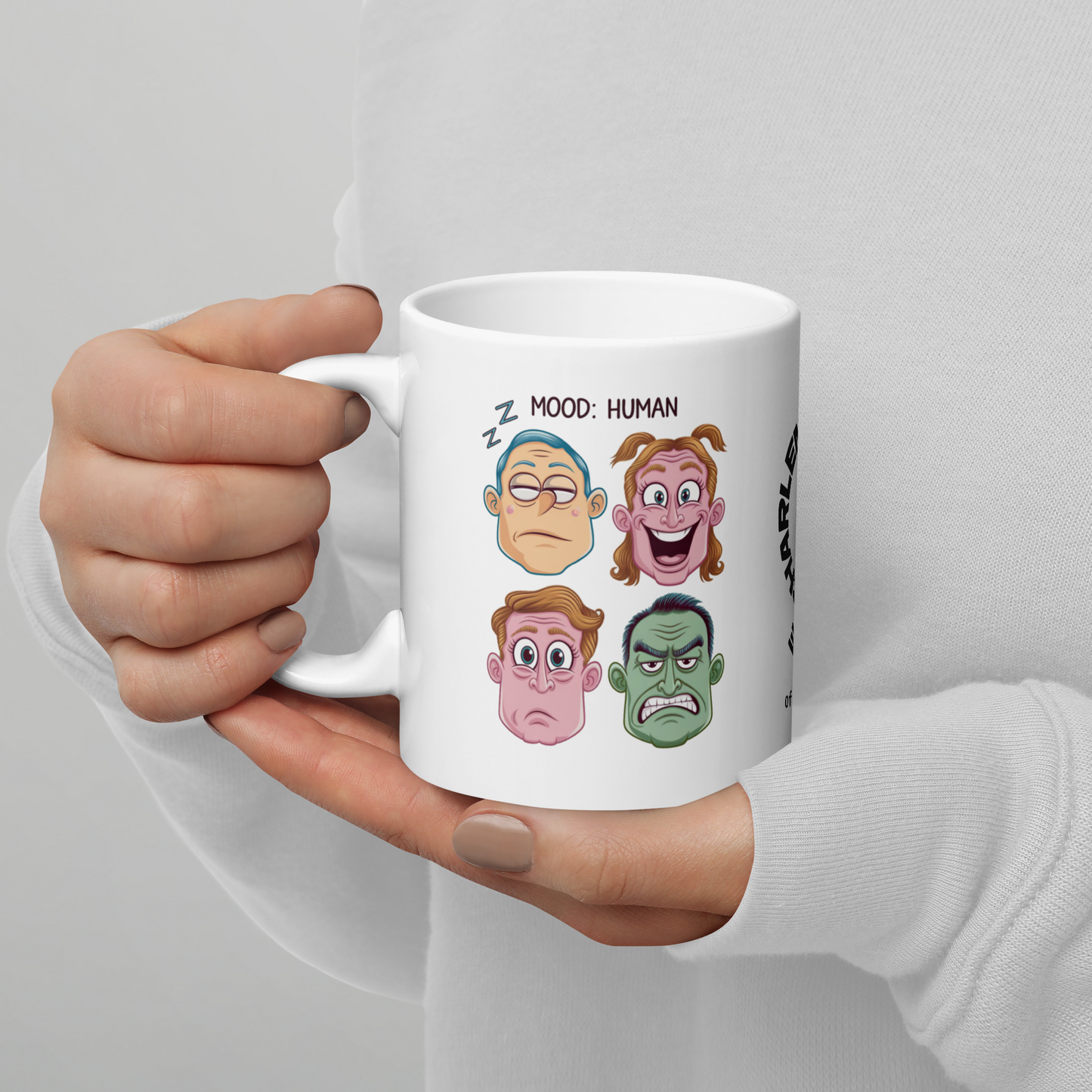 Mood: Human funny mug personalized ceramic coffee cup with fun daily humor saying, coffee gift