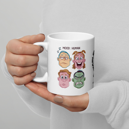 Mood: Human funny mug personalized ceramic coffee cup with fun daily humor saying, coffee gift