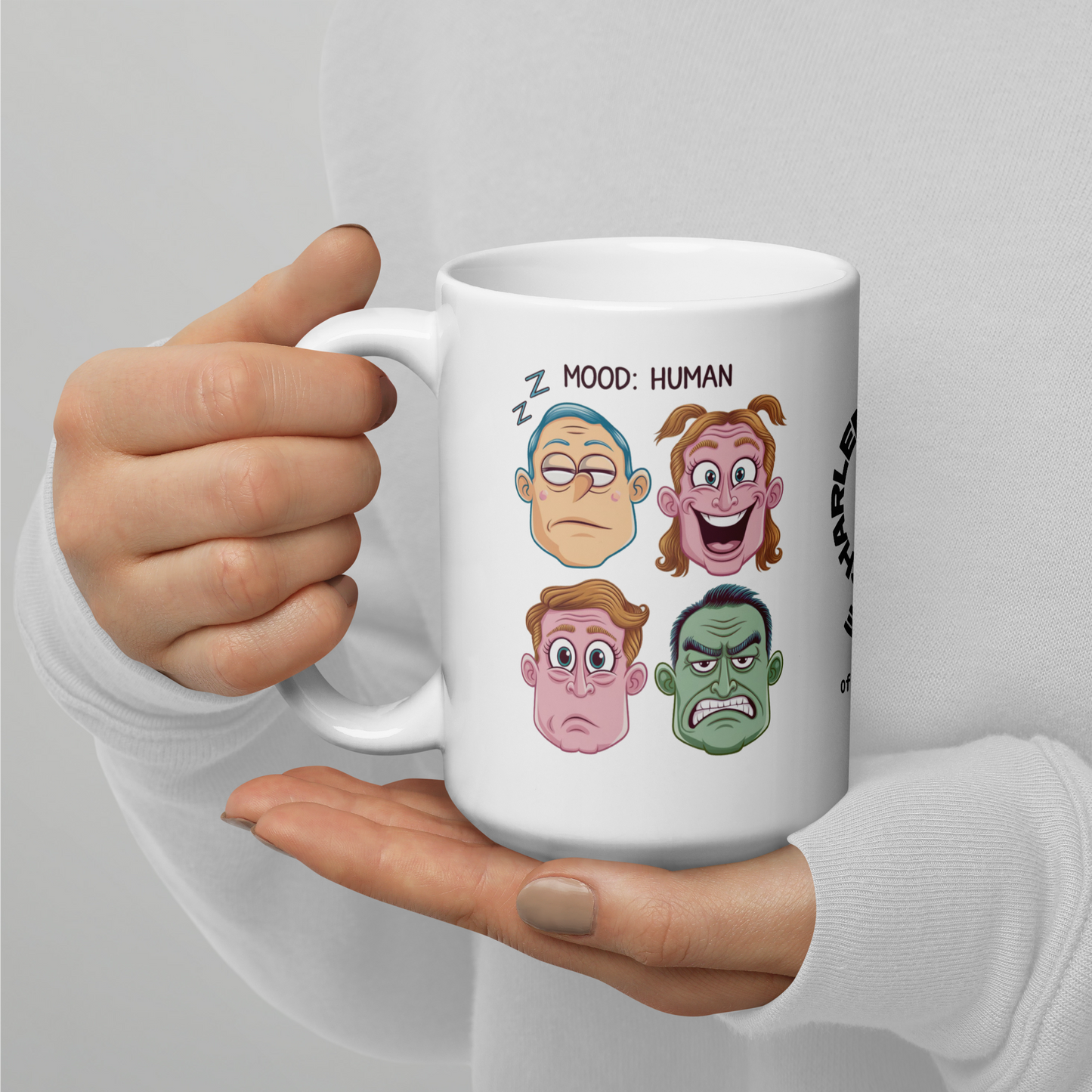 Mood: Human funny mug personalized ceramic coffee cup with fun daily humor saying, coffee gift