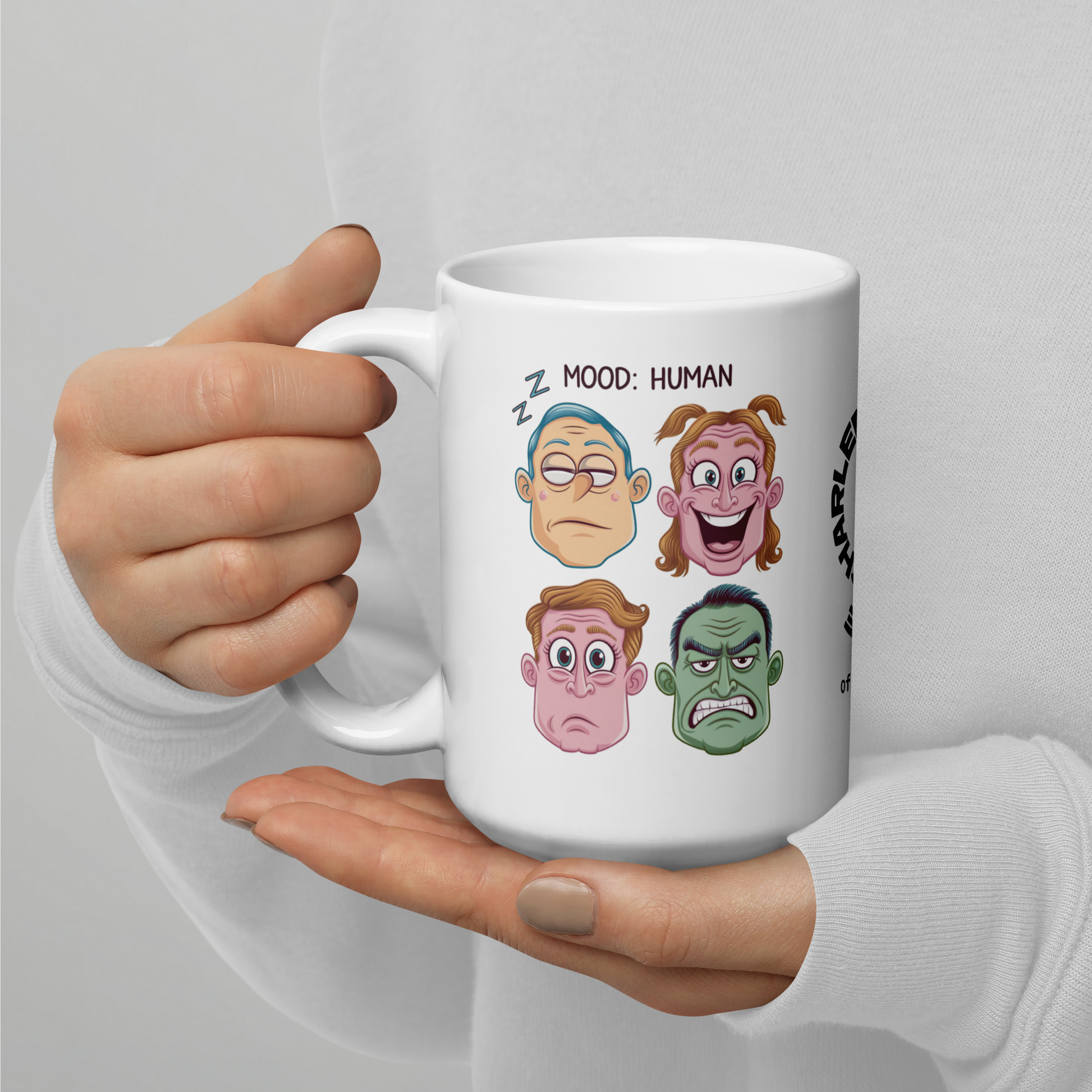 Mood: Human funny mug personalized ceramic coffee cup with fun daily humor saying, coffee gift