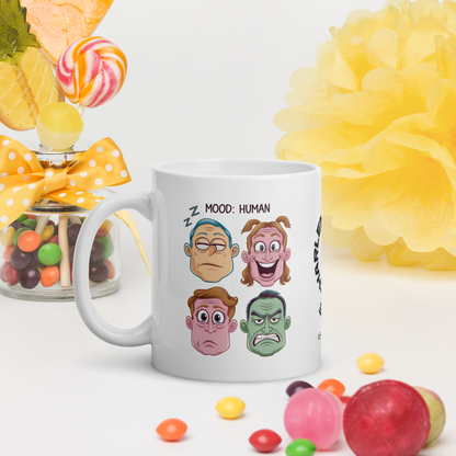 Mood: Human funny mug personalized ceramic coffee cup with fun daily humor saying, coffee gift