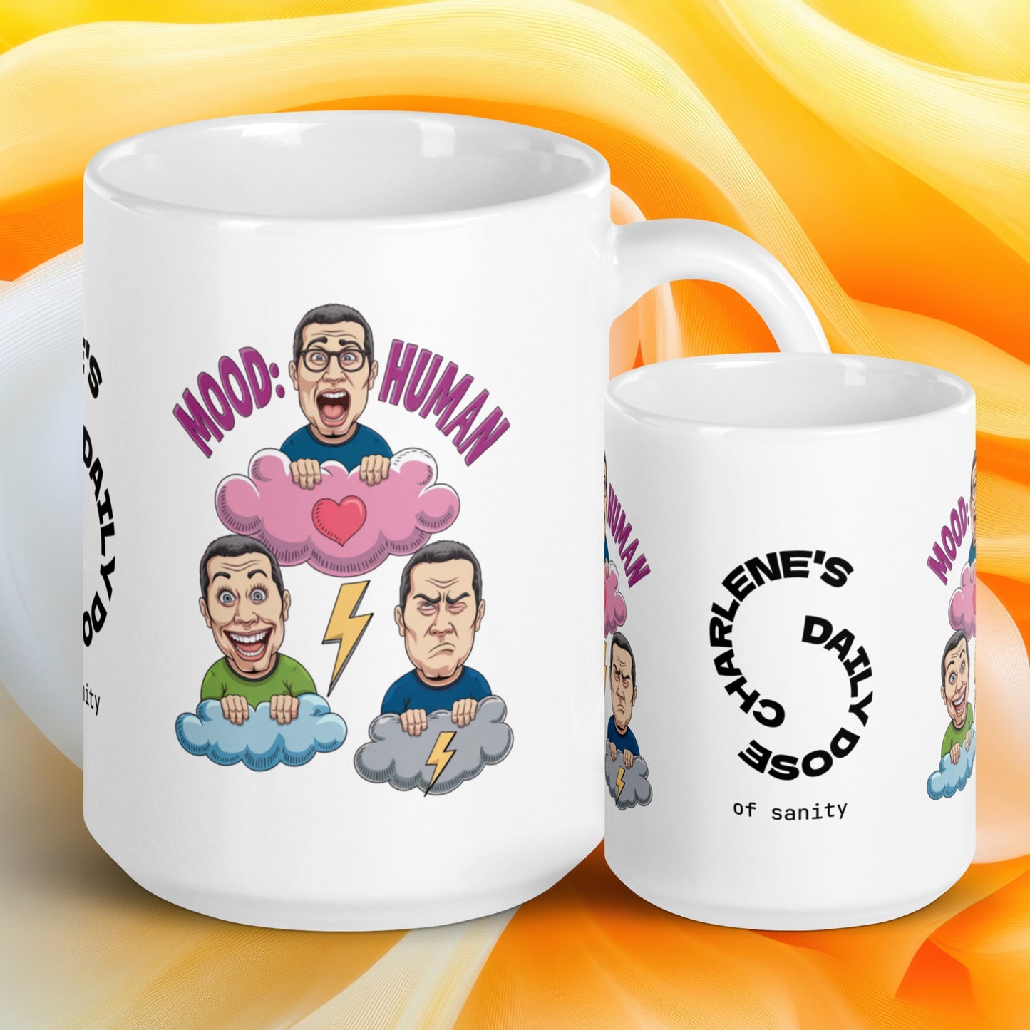 Mood: Human funny mug stylish ceramic coffee cup, playful saying, morning coffee gift for friends