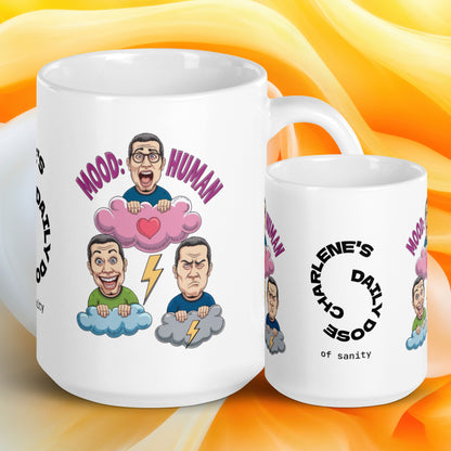 Mood: Human funny mug stylish ceramic coffee cup, playful saying, morning coffee gift for friends