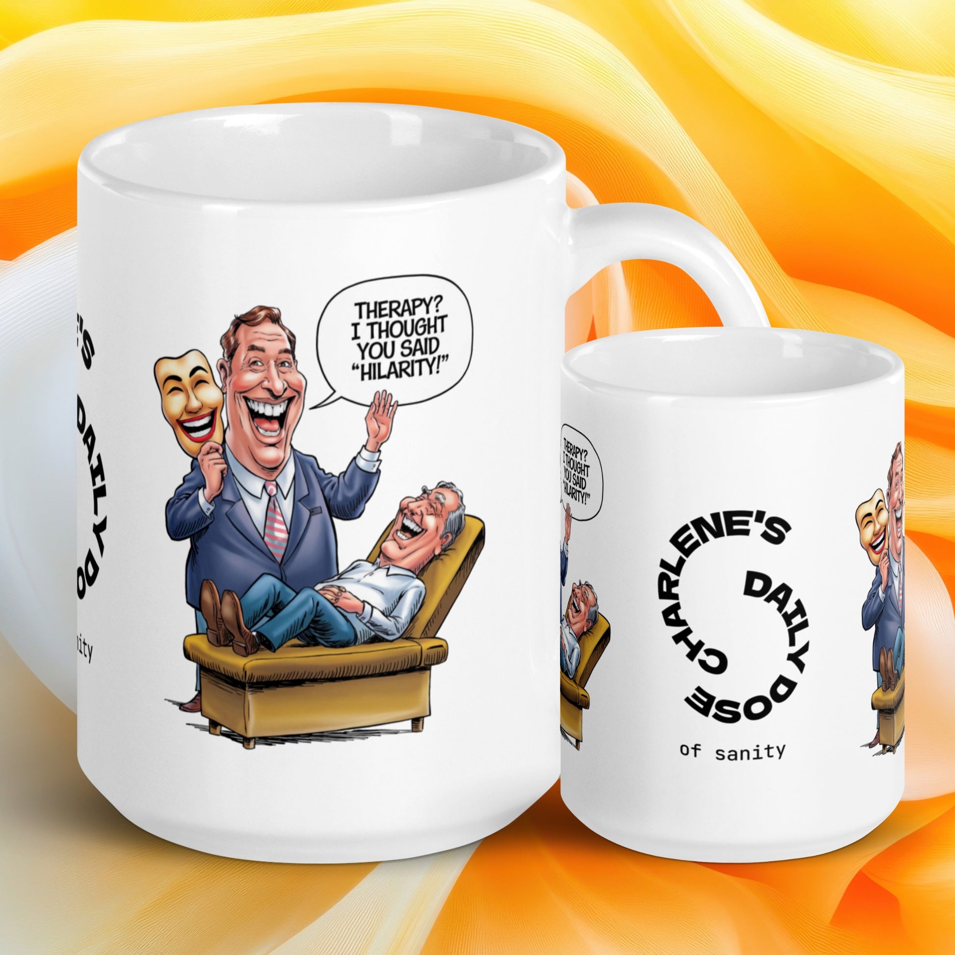 Therapy? I Thought You Said “Hilarity!” funny mug personalized ceramic coffee cup, fun humor gift