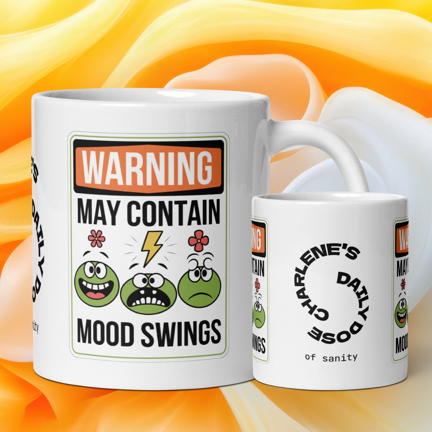 Warning May Contain Mood Swings funny mug personalized ceramic coffee cup with playful daily humor saying