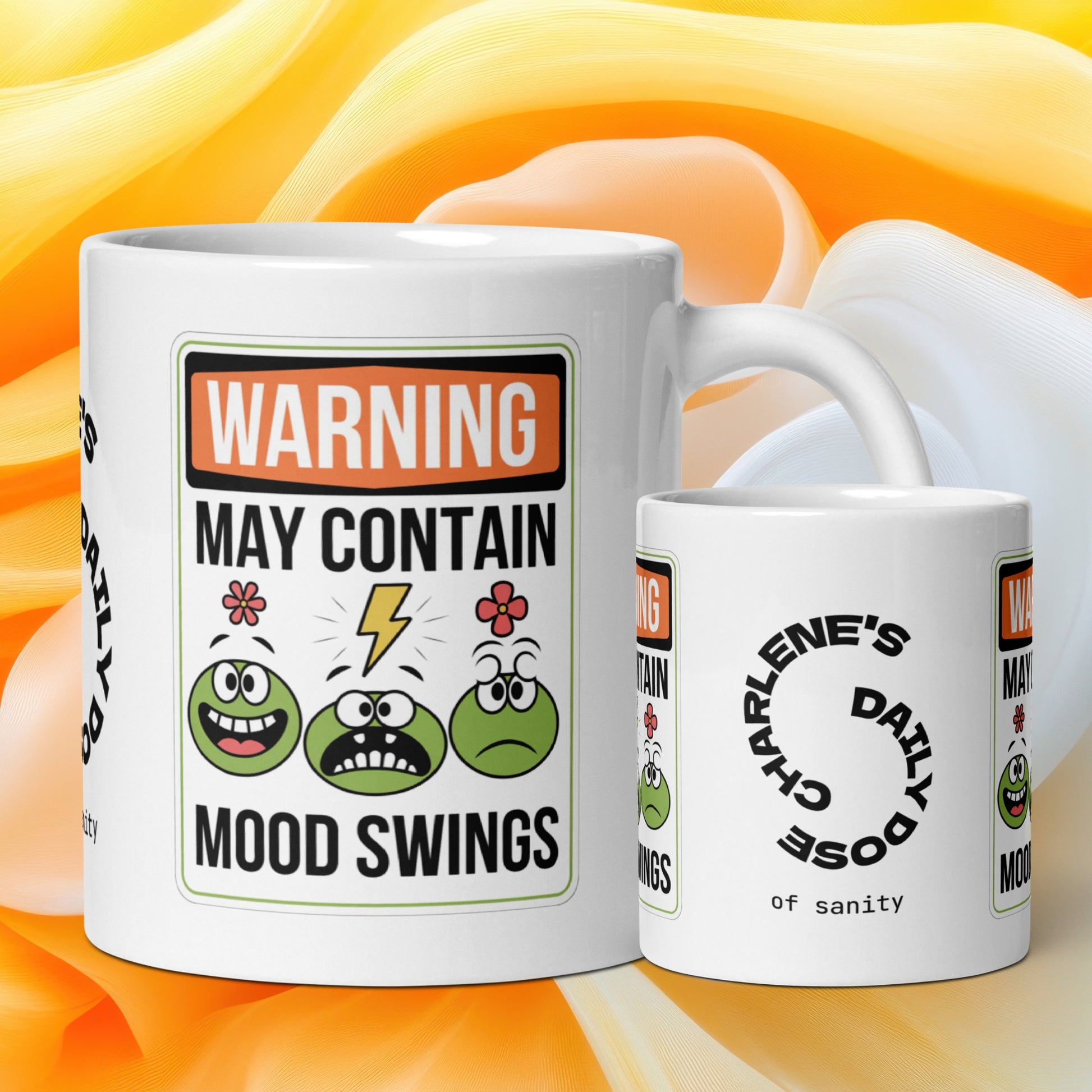 Warning May Contain Mood Swings funny mug personalized ceramic coffee cup with playful daily humor saying