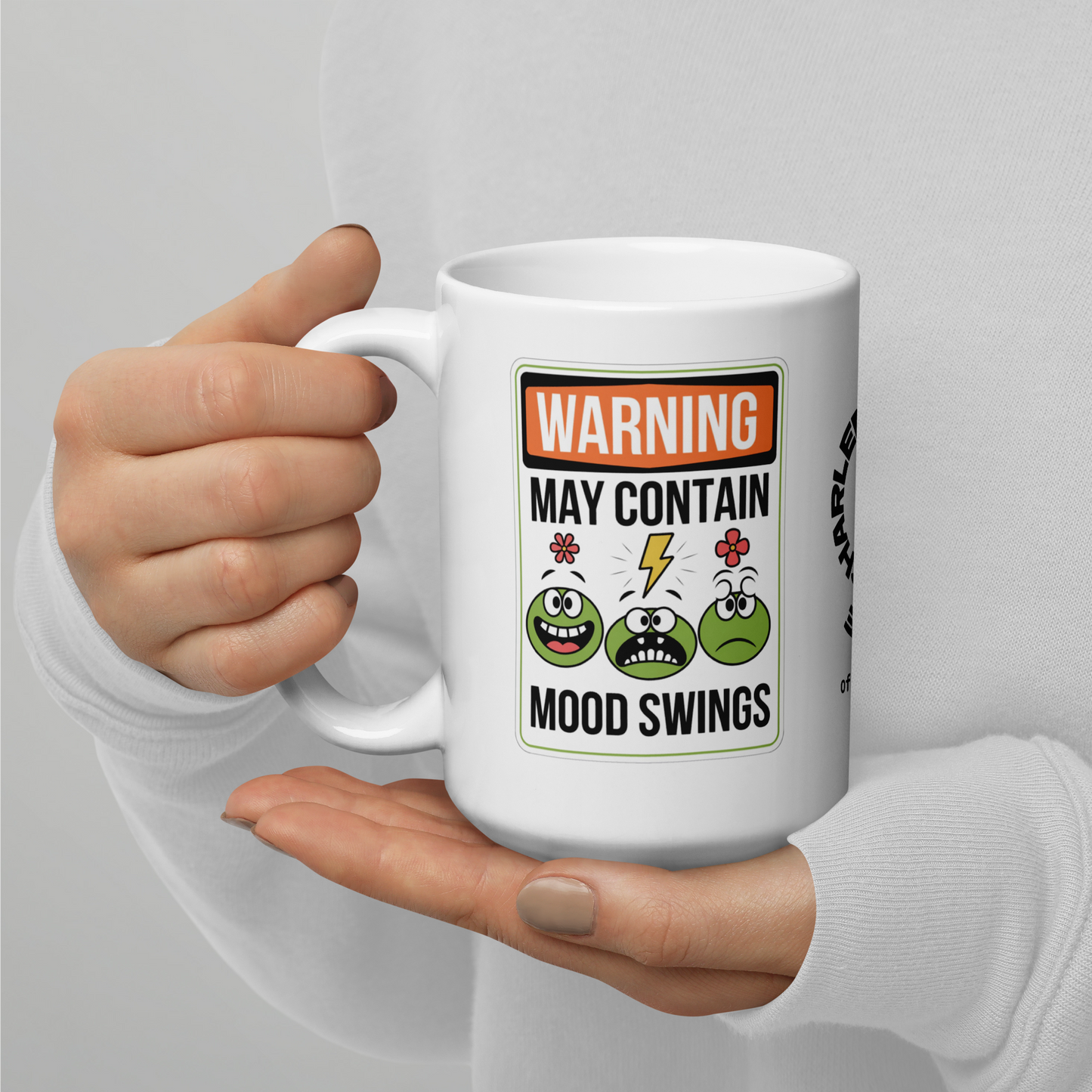 Warning May Contain Mood Swings funny mug personalized ceramic coffee cup with playful daily humor saying