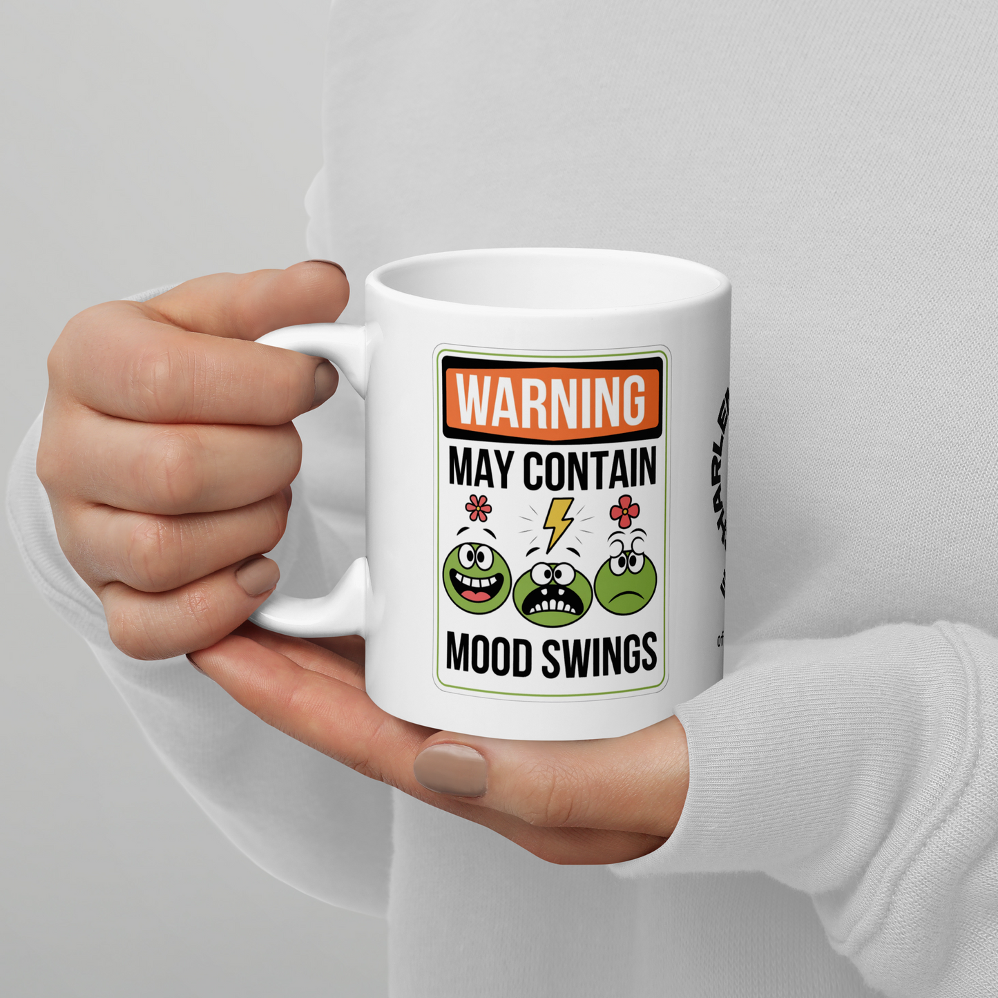 Warning May Contain Mood Swings funny mug personalized ceramic coffee cup with playful daily humor saying