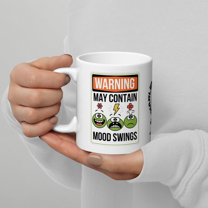 Warning May Contain Mood Swings funny mug personalized ceramic coffee cup with playful daily humor saying