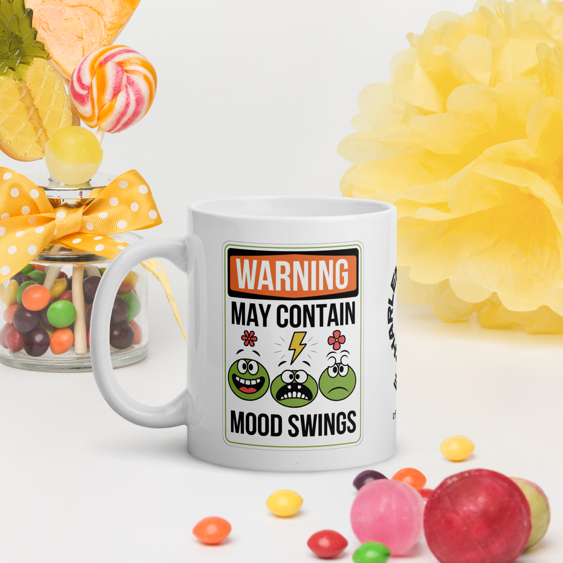 Warning May Contain Mood Swings funny mug personalized ceramic coffee cup with playful daily humor saying
