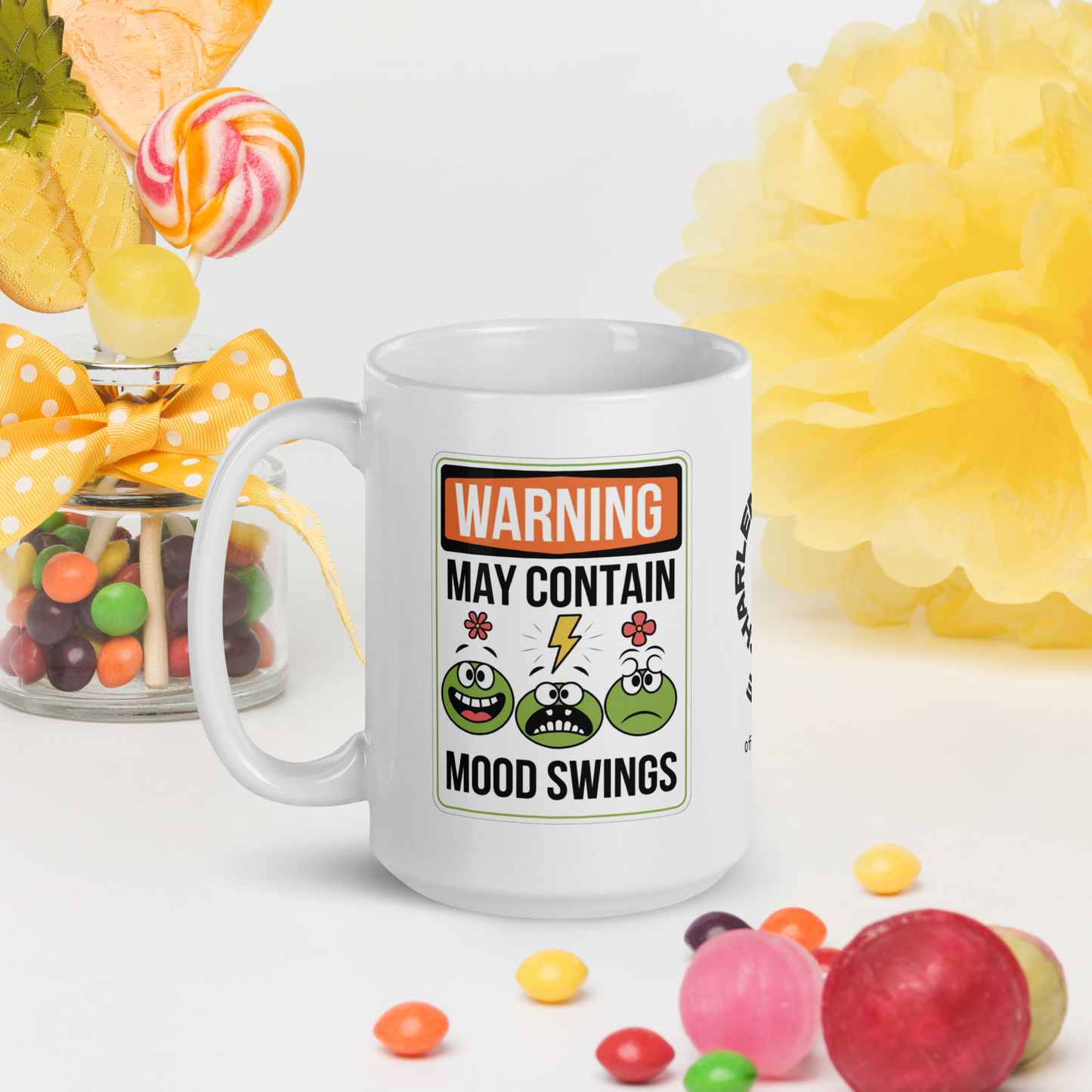 Warning May Contain Mood Swings funny mug personalized ceramic coffee cup with playful daily humor saying