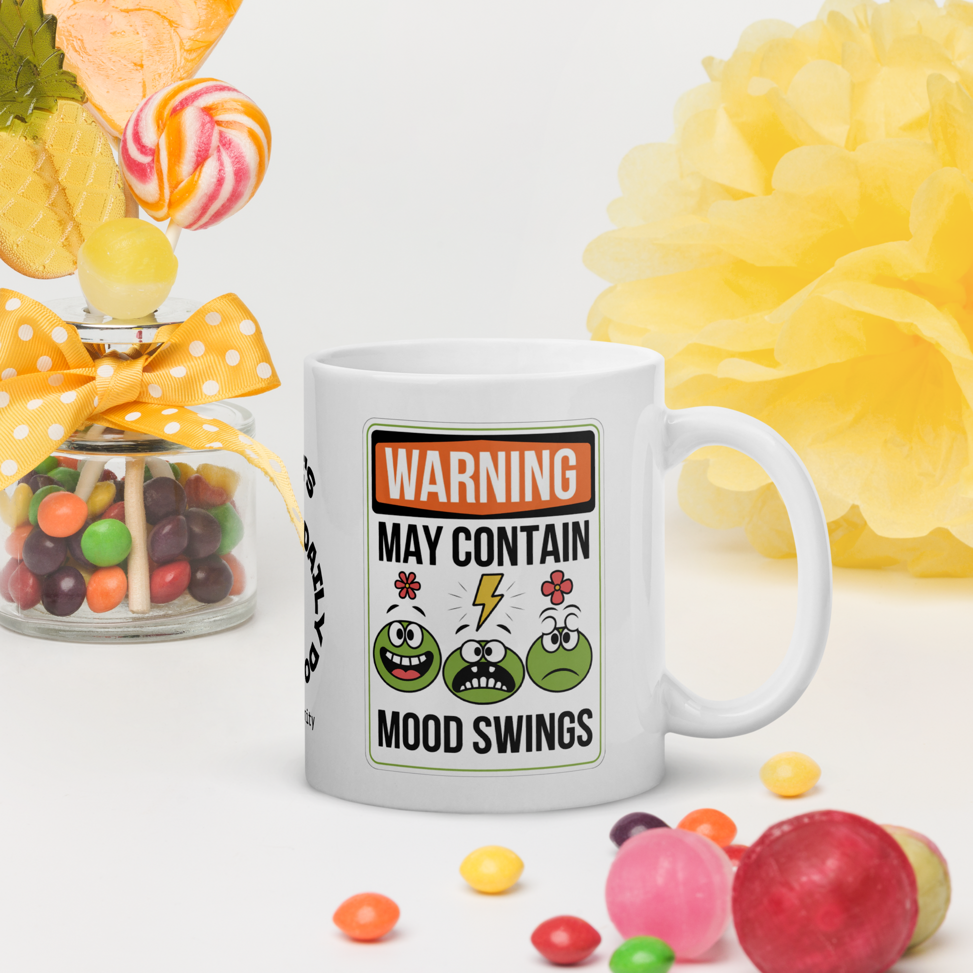 Warning May Contain Mood Swings funny mug personalized ceramic coffee cup with playful daily humor saying