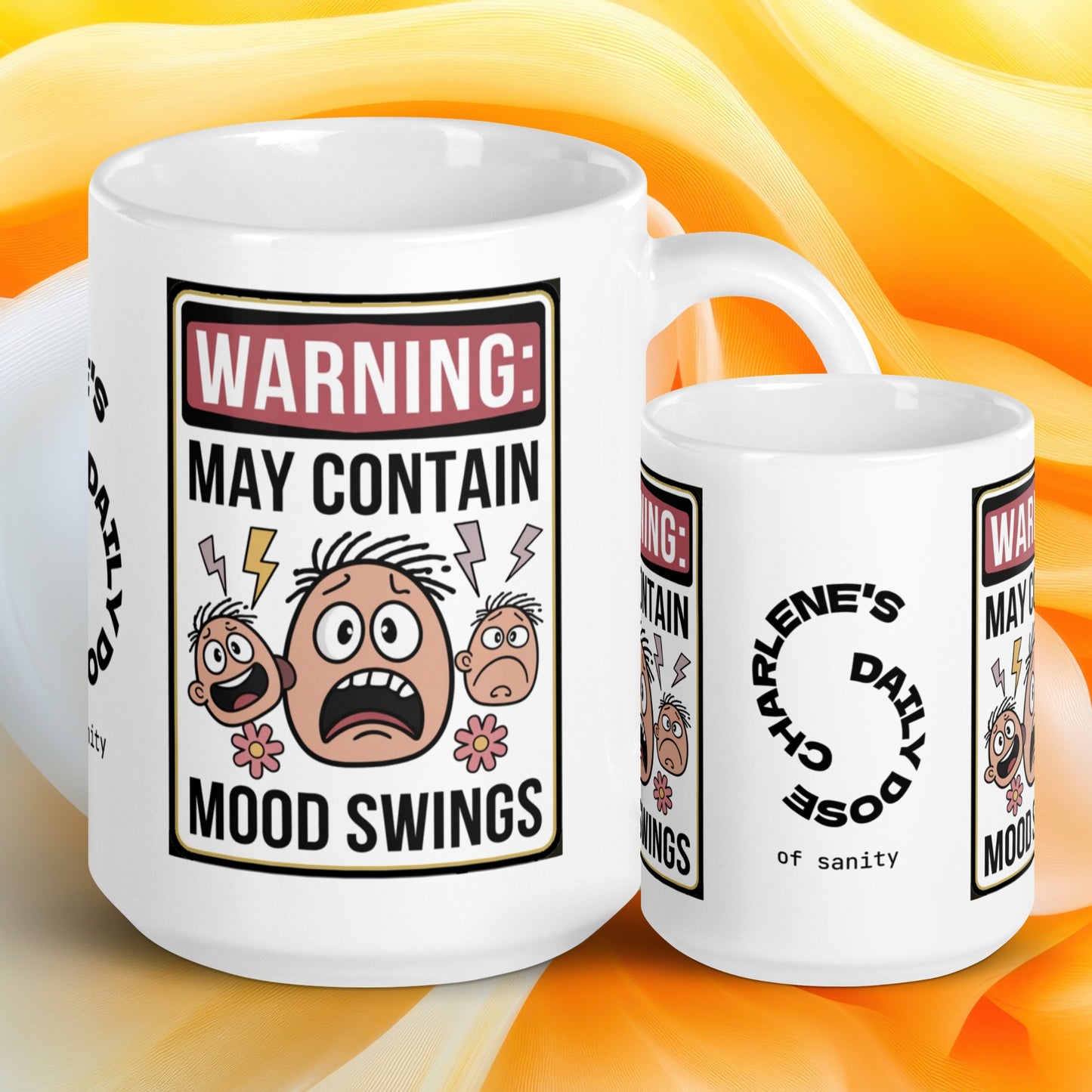 Warning: May Contain Mood Swings funny mug personalized ceramic coffee cup with fun saying gift