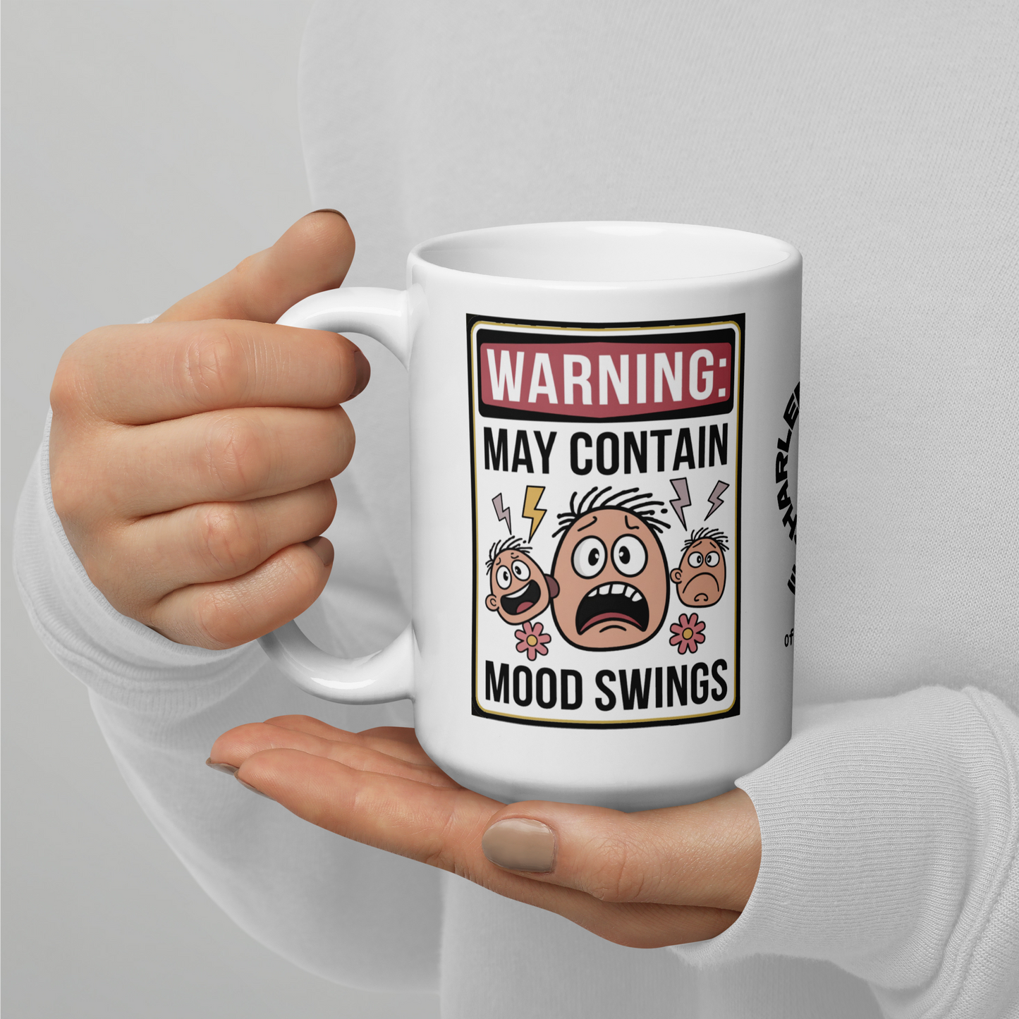 Warning: May Contain Mood Swings funny mug personalized ceramic coffee cup with fun saying gift