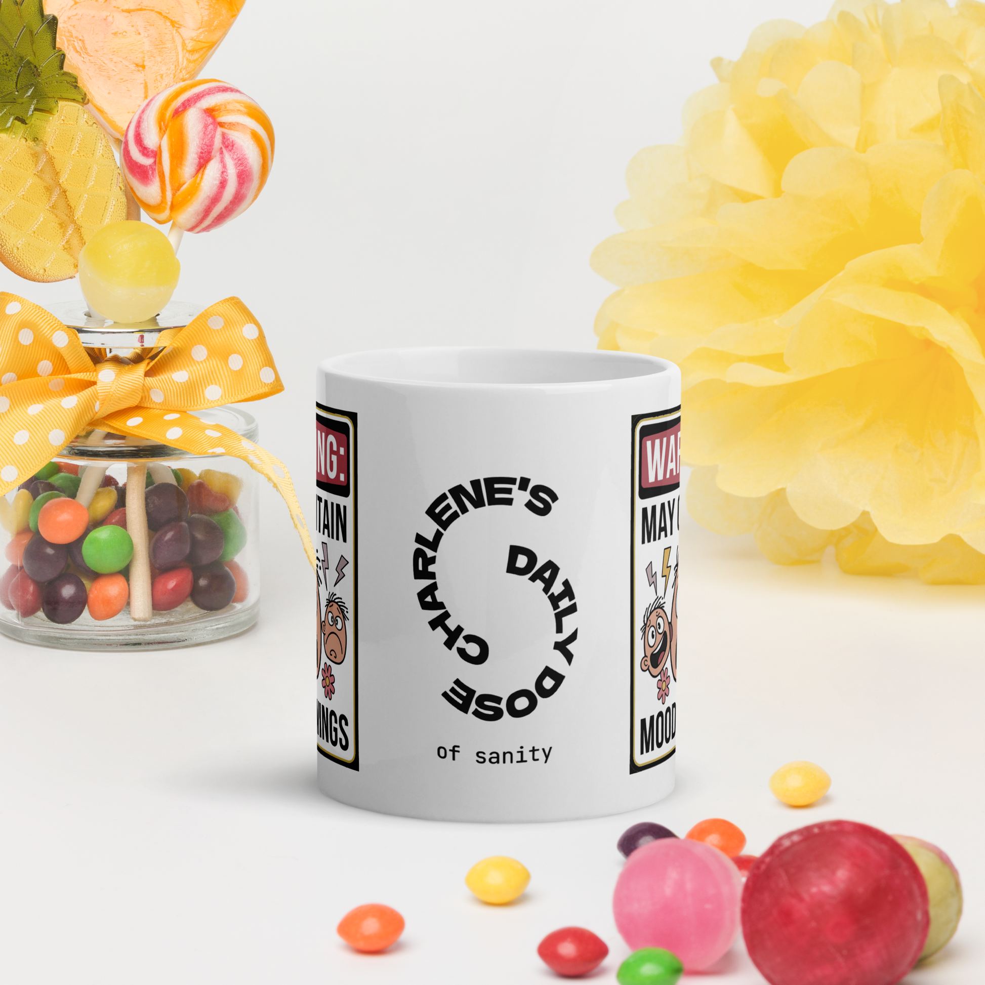 Warning: May Contain Mood Swings funny mug personalized ceramic coffee cup with fun saying gift