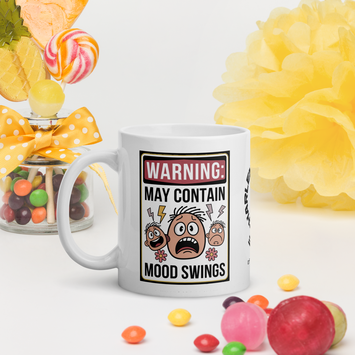 Warning: May Contain Mood Swings funny mug personalized ceramic coffee cup with fun saying gift