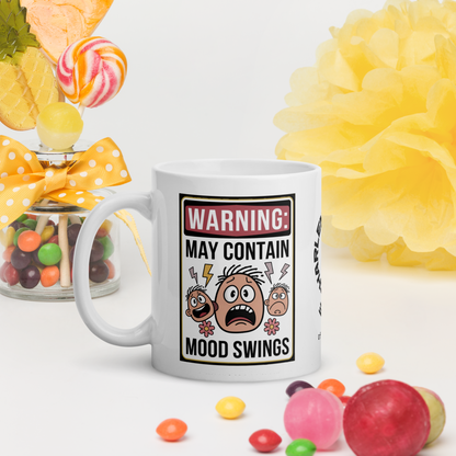 Warning: May Contain Mood Swings funny mug personalized ceramic coffee cup with fun saying gift