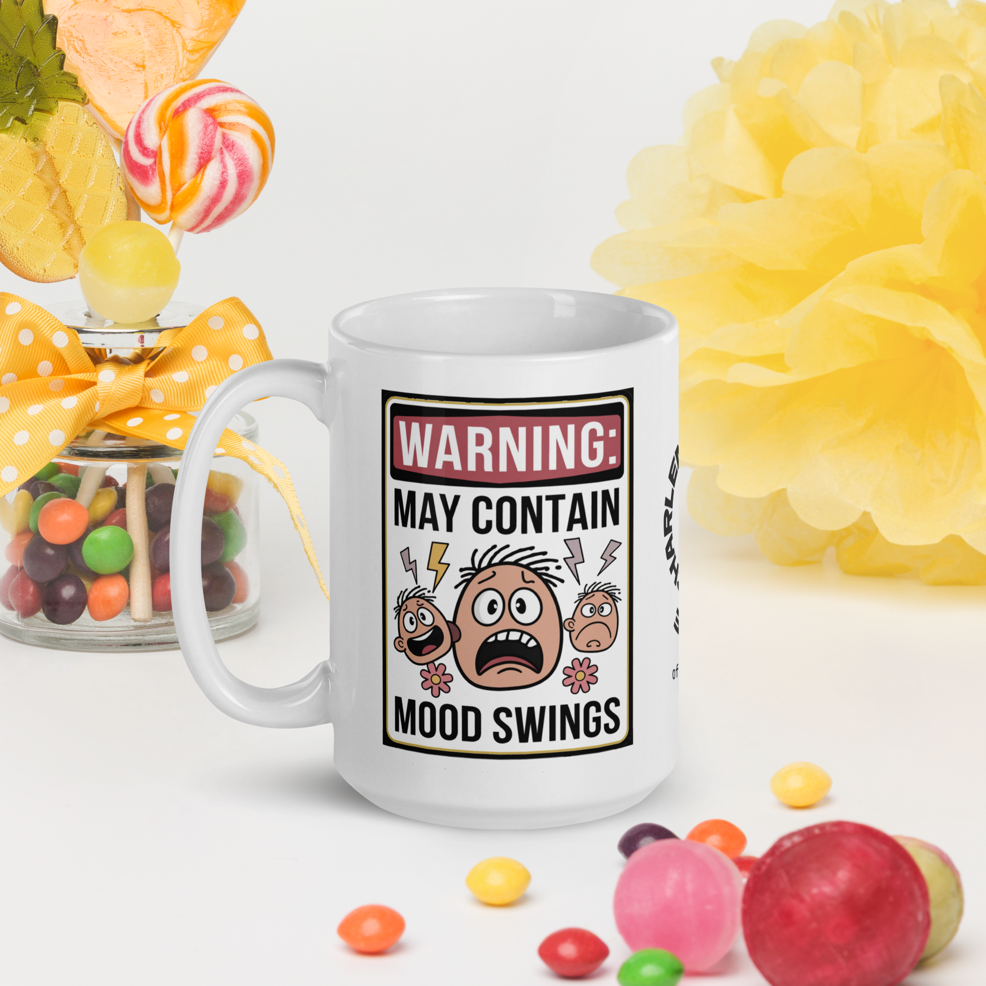Warning: May Contain Mood Swings funny mug personalized ceramic coffee cup with fun saying gift
