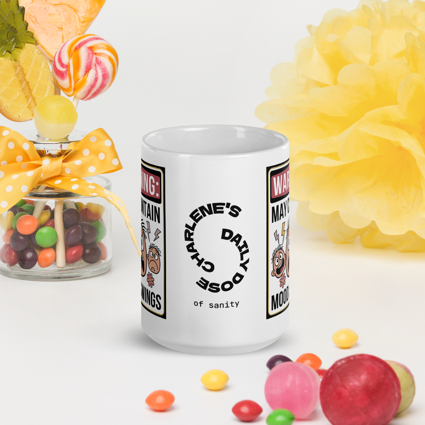 Warning: May Contain Mood Swings funny mug personalized ceramic coffee cup with fun saying gift