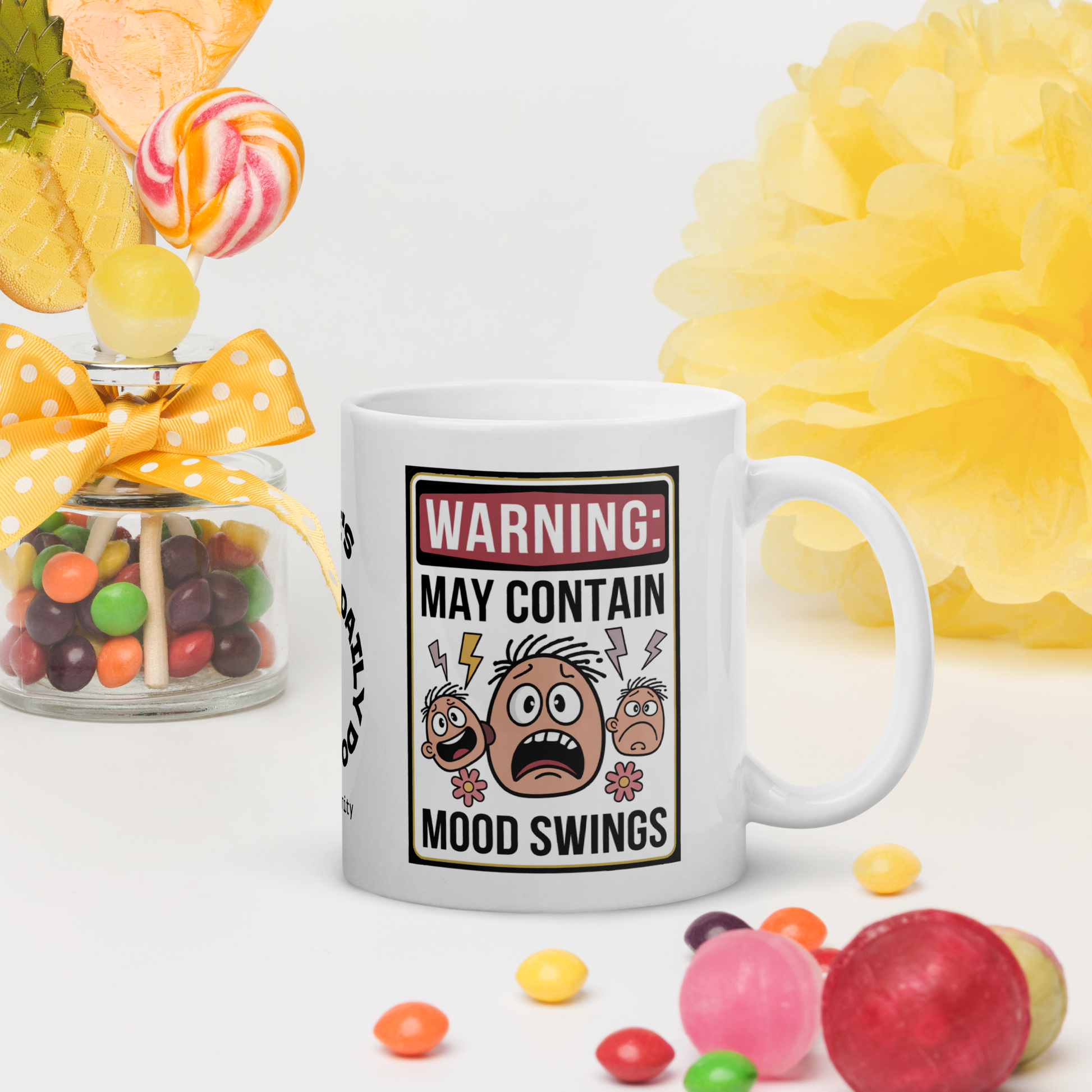Warning: May Contain Mood Swings funny mug personalized ceramic coffee cup with fun saying gift