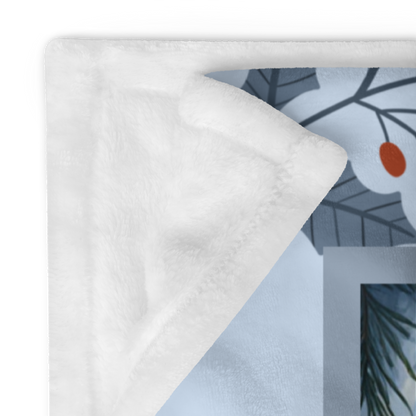 Golden Retriever Dark Golden custom winter blanket showing a loyal retriever in a bright illustrated lodge scene