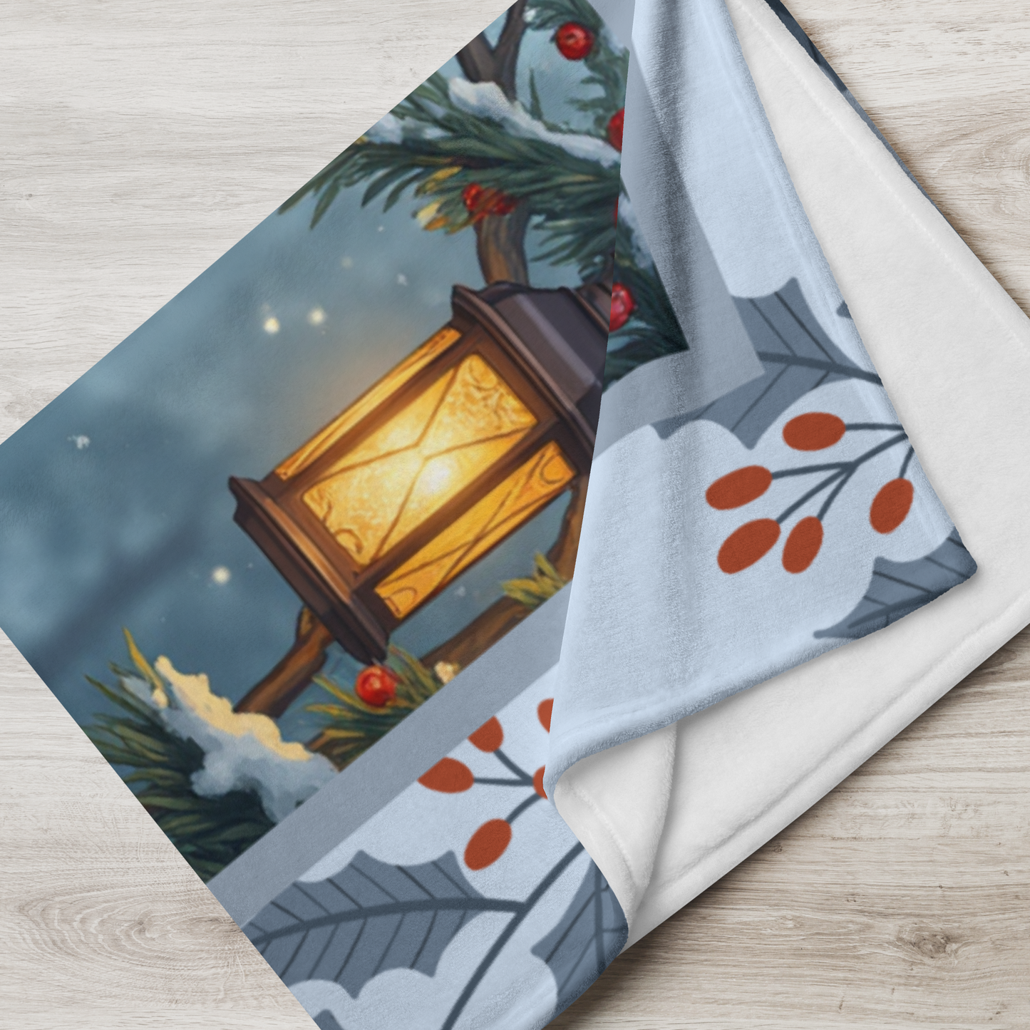 Golden Retriever Dark Golden custom winter blanket showing a loyal retriever in a bright illustrated lodge scene