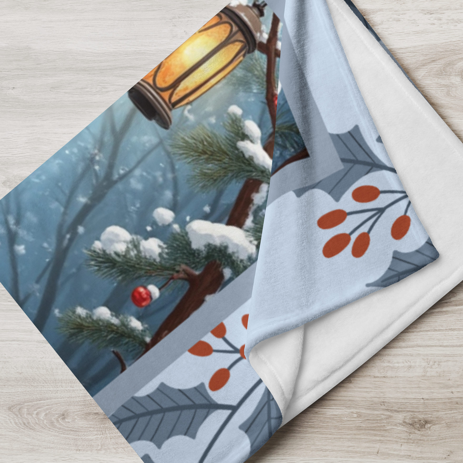 Golden Retriever Cream personalized winter throw featuring a smiling Golden Retriever in cozy snowy lodge décor