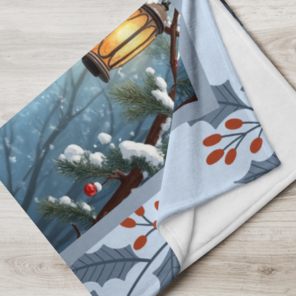 Golden Retriever Cream personalized winter throw featuring a smiling Golden Retriever in cozy snowy lodge décor