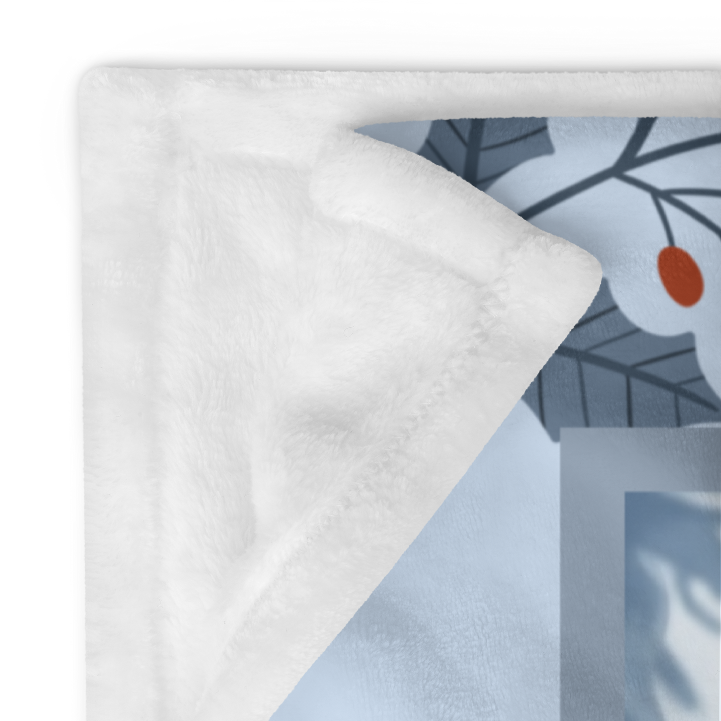 Great Dane White custom winter blanket showing a gentle Great Dane in a crisp illustrated snowy lodge setting