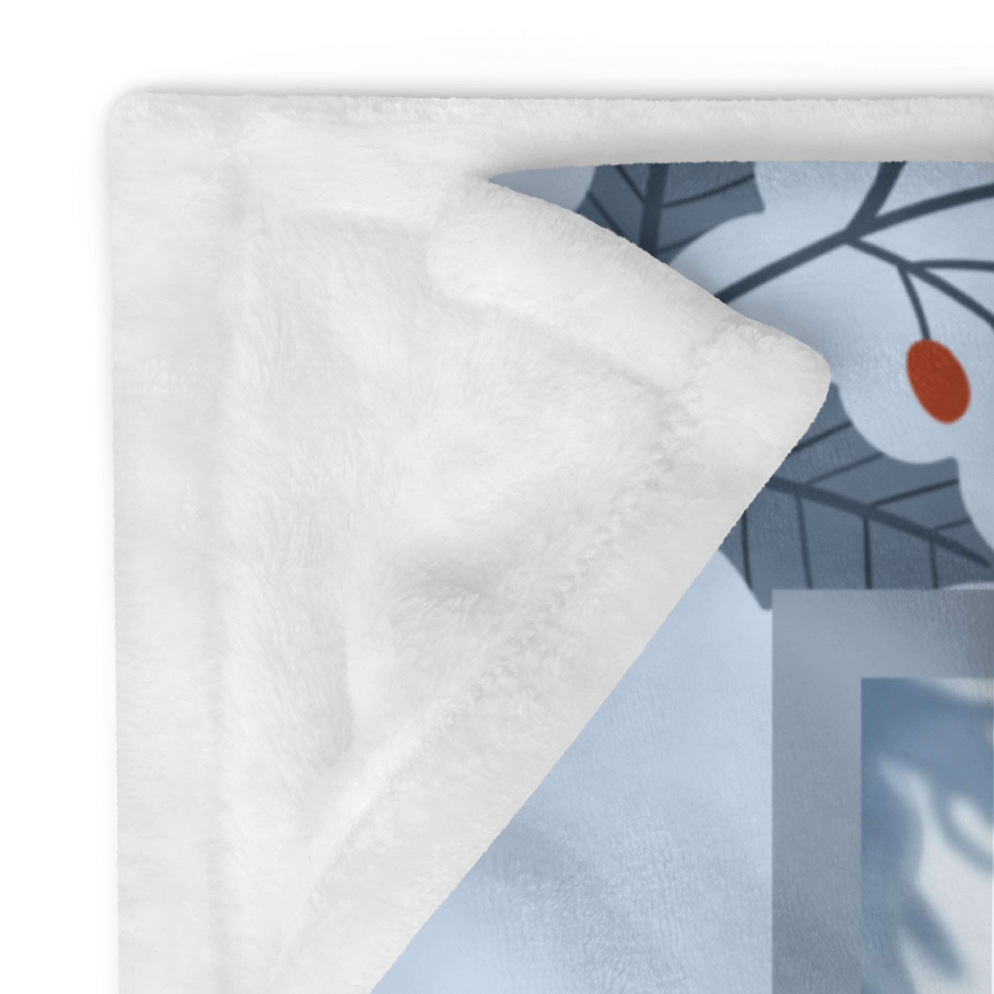 Great Dane White custom winter blanket showing a gentle Great Dane in a crisp illustrated snowy lodge setting