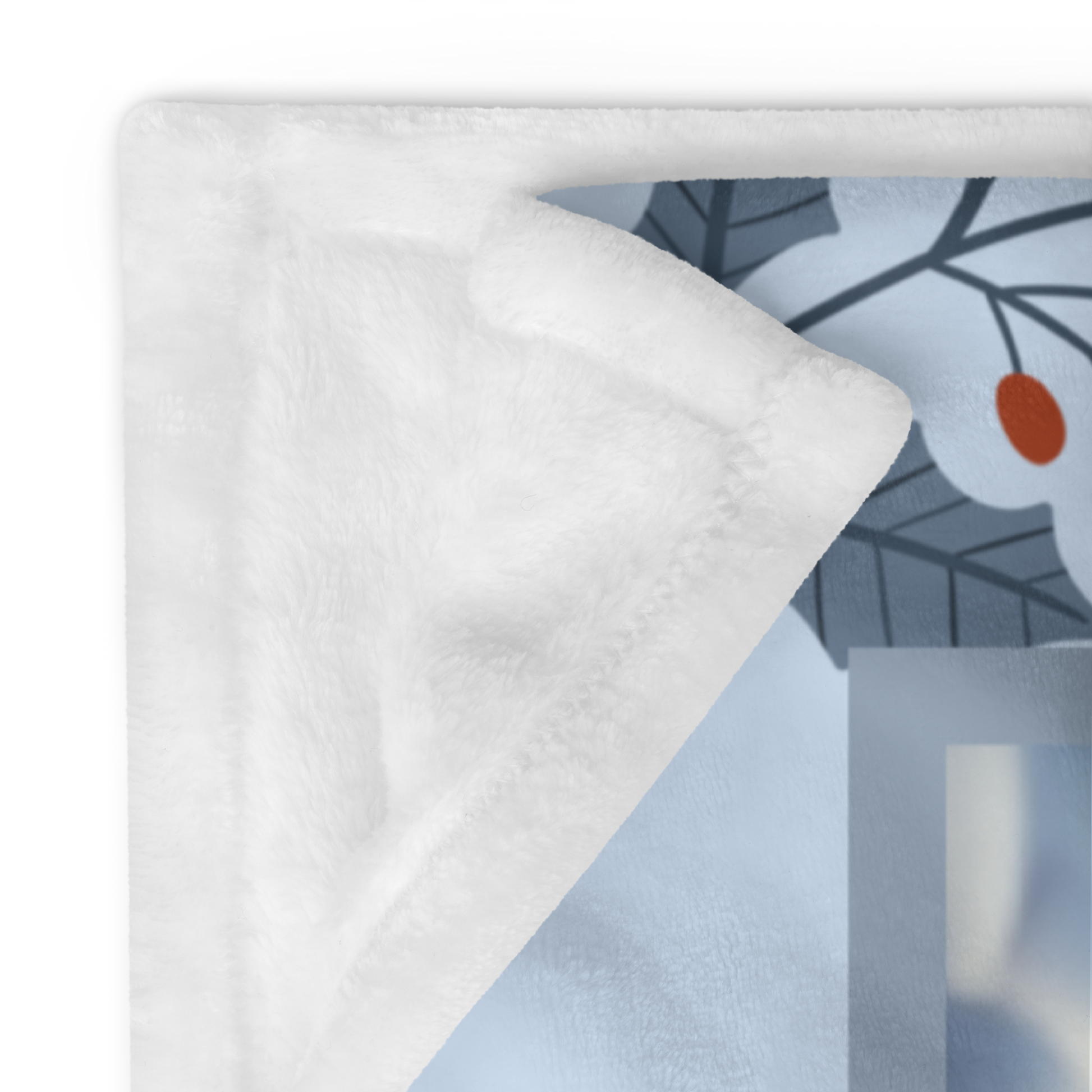 Pomeranian Cream personalized winter throw with soft cream Pom artwork in a cozy illustrated lodge setting