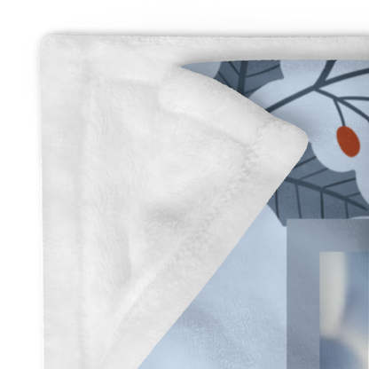 Pomeranian Cream personalized winter throw with soft cream Pom artwork in a cozy illustrated lodge setting