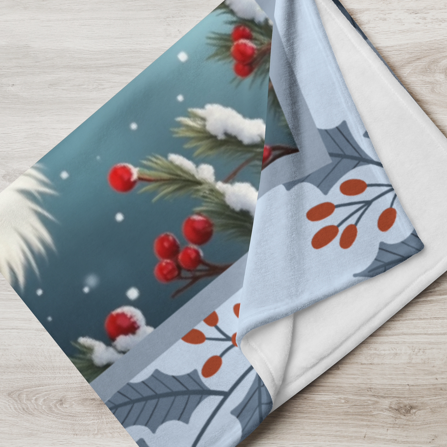 Pomeranian Cream personalized winter throw with soft cream Pom artwork in a cozy illustrated lodge setting