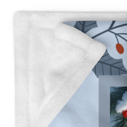 Pomeranian Black and Tan custom winter blanket featuring a fluffy Pom in a cozy illustrated lodge setting