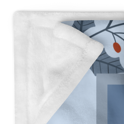 Pomeranian Black personalized winter throw with fluffy black Pom artwork in a bright snowy lodge scene