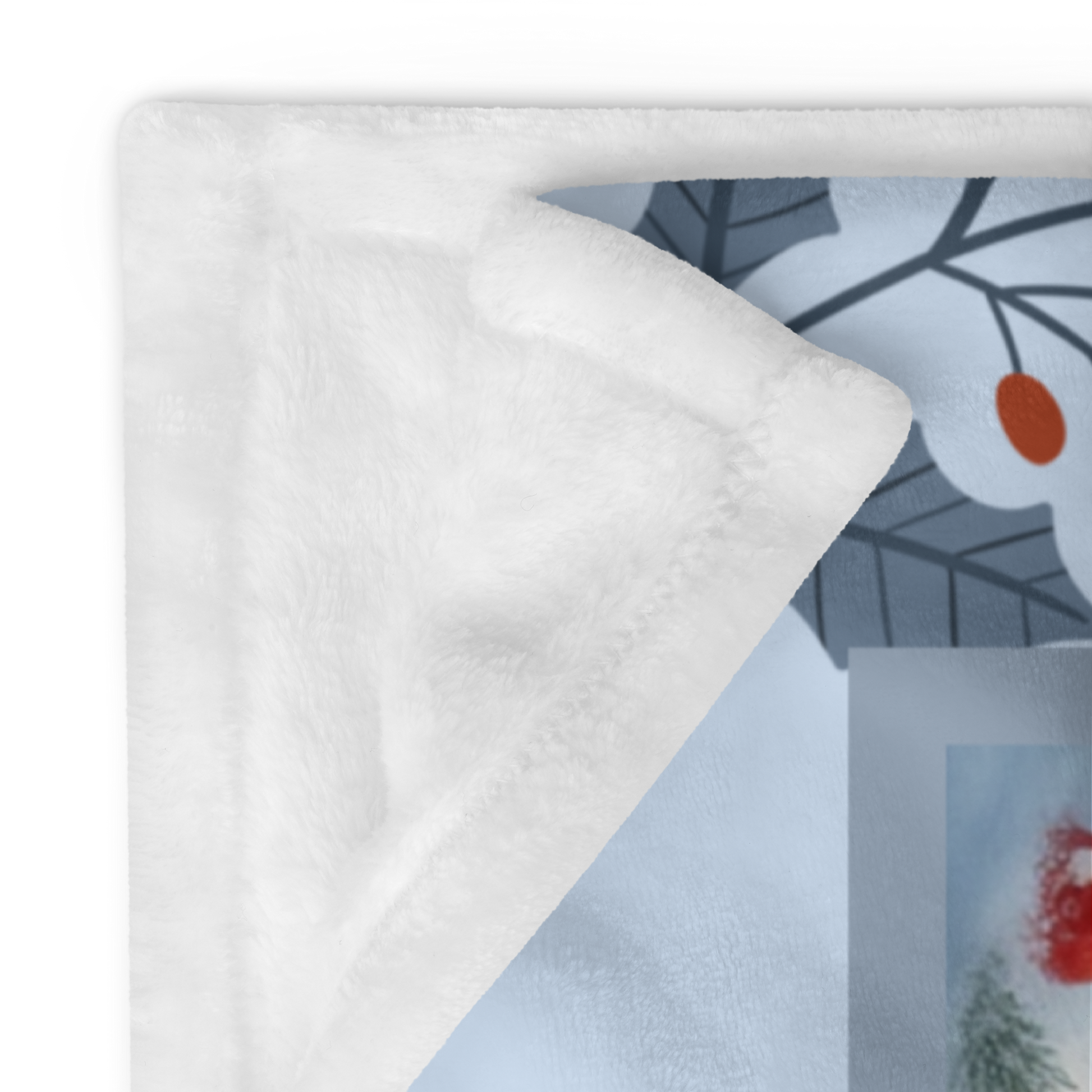 Pomeranian Chocolate custom winter blanket featuring a rich brown Pom in a bright winter lodge scene