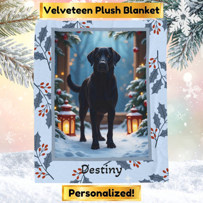 Labrador Retriever Black custom winter blanket featuring a loyal Lab in a bright lodge-style snowy illustration